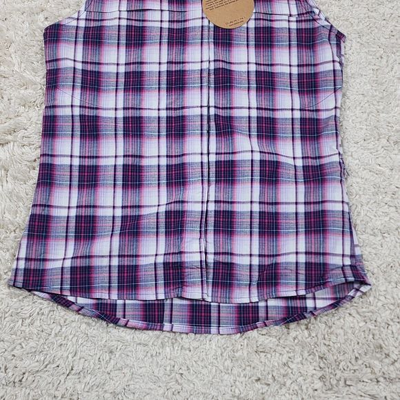 Dakini Plaid Boyfriend Shirt Womens Small Purple Stretch Hidden Pocket Vented - Picture 4 of 9